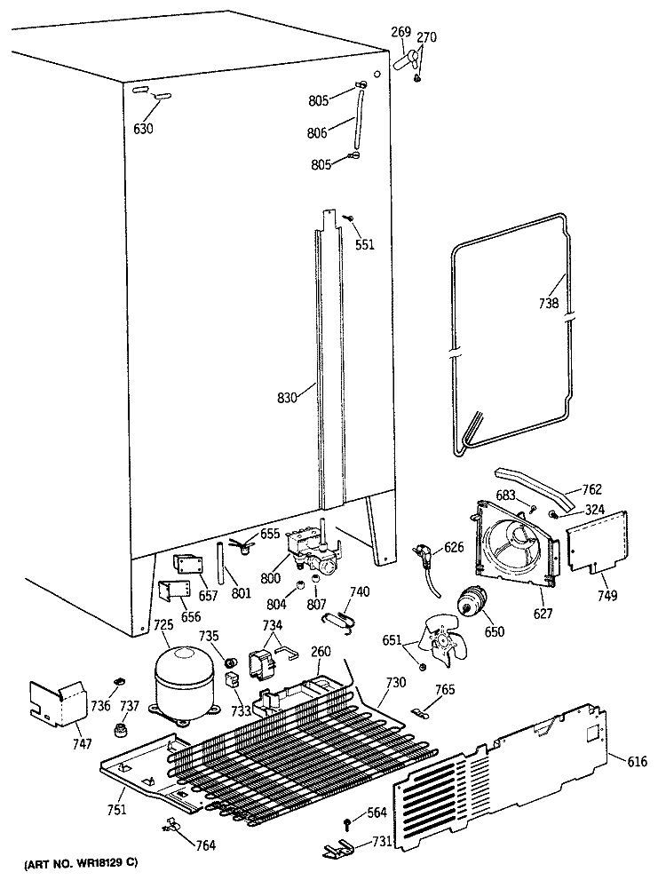 Section Diagram and Parts List for TFG24ZESCWH  General Electric Refrigerator