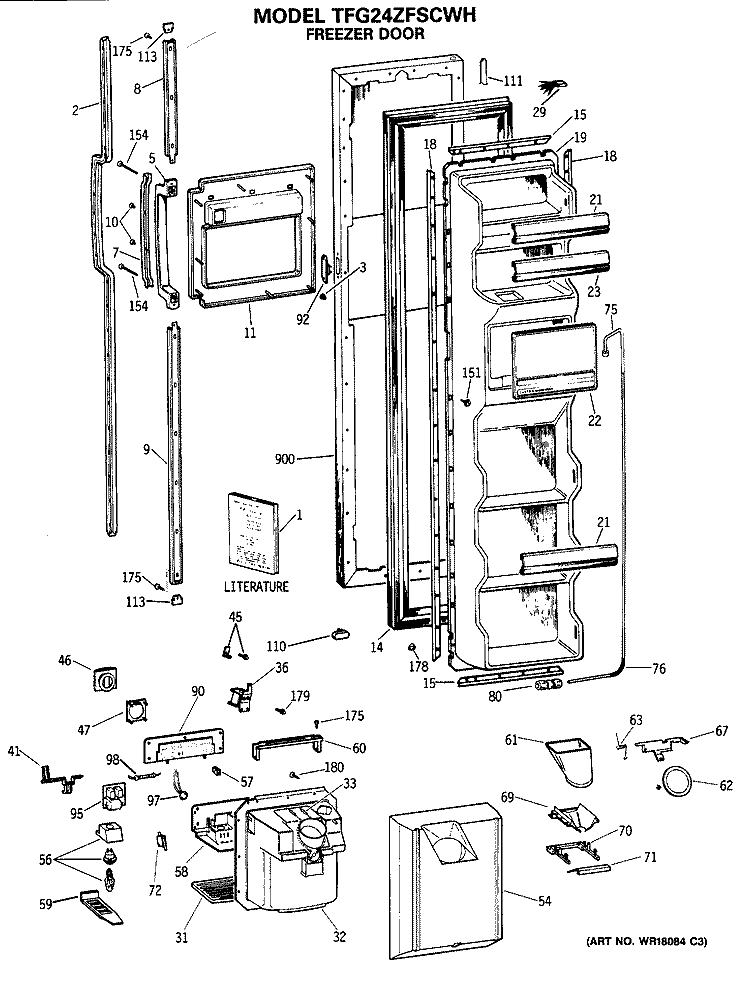 FREEZER DOOR Diagram and Parts List for TFG24ZFSCWH  General Electric Refrigerator