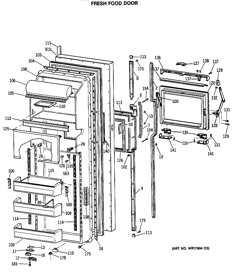 FRESH FOOD DOOR Diagram and Parts List for TFG24ZFSCWH  General Electric Refrigerator