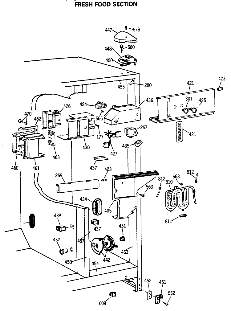 FRESH FOOD SECTION Diagram and Parts List for TFG24ZFSCWH  General Electric Refrigerator