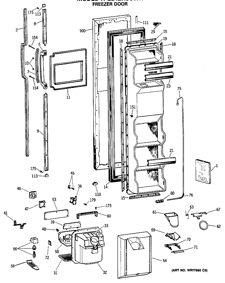 FREEZER DOOR Diagram and Parts List for TFG24ZRSCWH  General Electric Refrigerator