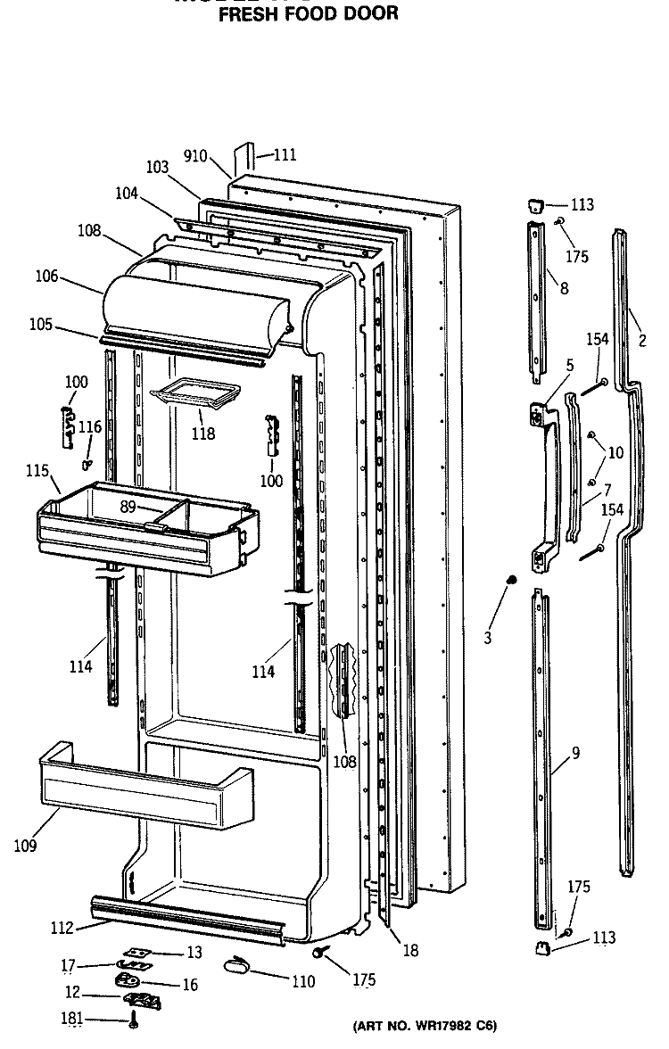 FRESH FOOD DOOR Diagram and Parts List for TFG24ZRSCWH  General Electric Refrigerator