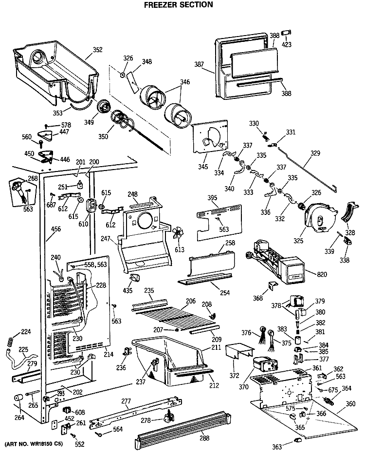 FREEZER SECTION Diagram and Parts List for TFG24ZRSCWH  General Electric Refrigerator