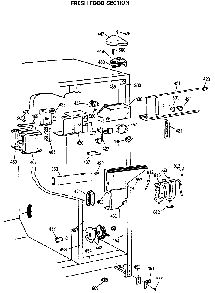 FRESH FOOD SECTION Diagram and Parts List for TFG24ZRSCWH  General Electric Refrigerator