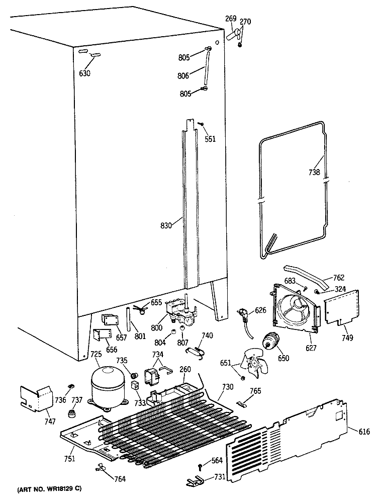 Section Diagram and Parts List for TFG24ZRSCWH  General Electric Refrigerator