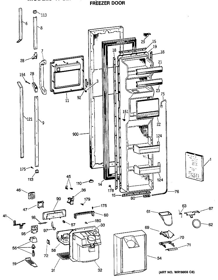 FREEZER DOOR Diagram and Parts List for TFG27PFSCAA  General Electric Refrigerator