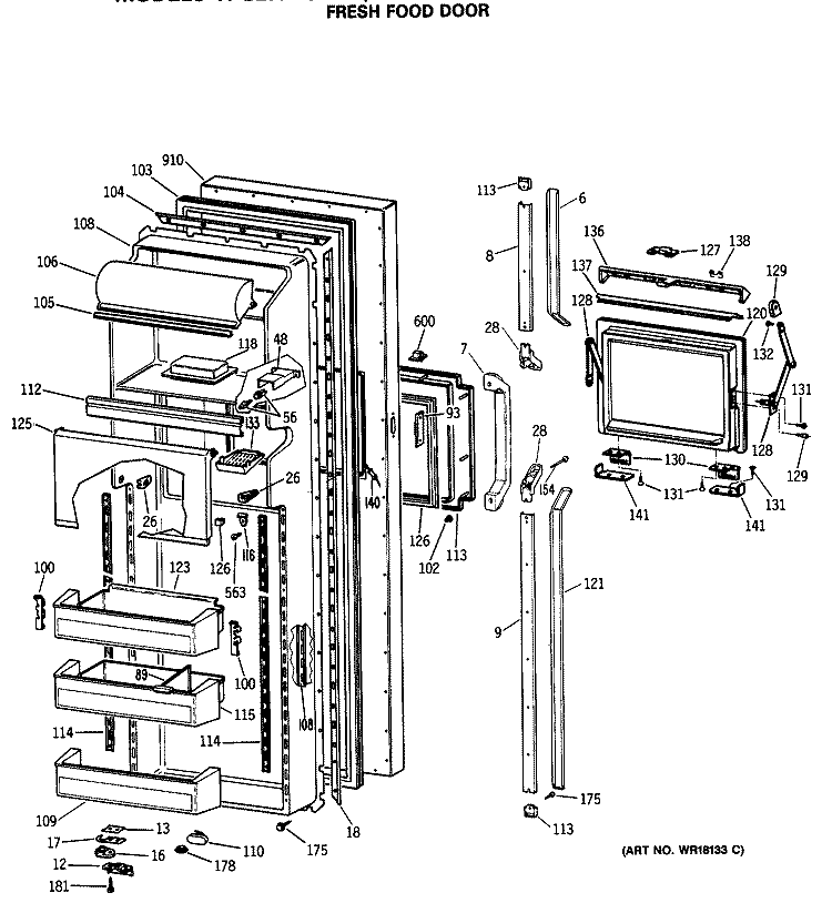 FRESH FOOD DOOR Diagram and Parts List for TFG27PFSCAA  General Electric Refrigerator