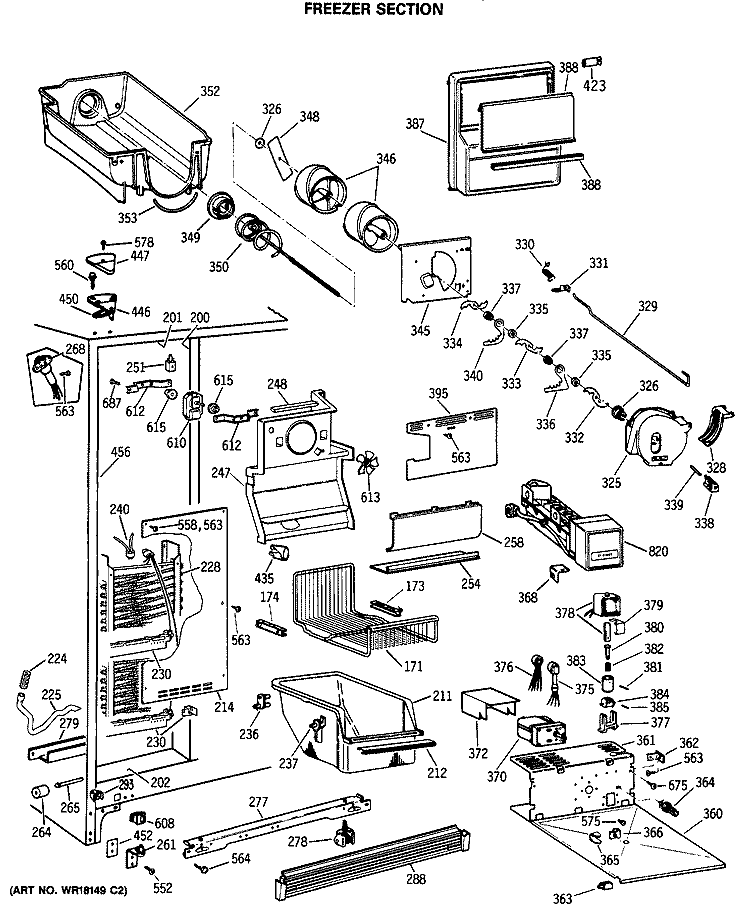 FREEZER SECTION Diagram and Parts List for TFG27PFSCAA  General Electric Refrigerator