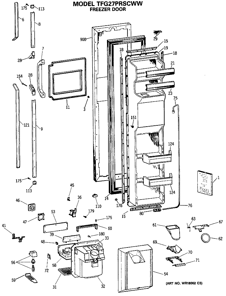 FREEZER DOOR Diagram and Parts List for TFG27PRSCWW  General Electric Refrigerator
