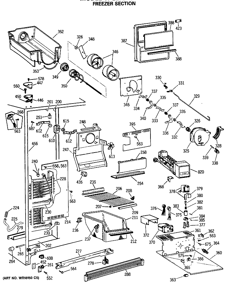 FREEZER SECTION Diagram and Parts List for TFG27ZFSCWH  General Electric Refrigerator