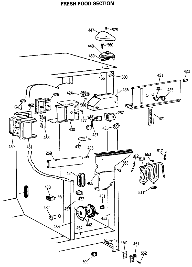 FRESH FOOD SECTION Diagram and Parts List for TFG27ZFSCWH  General Electric Refrigerator