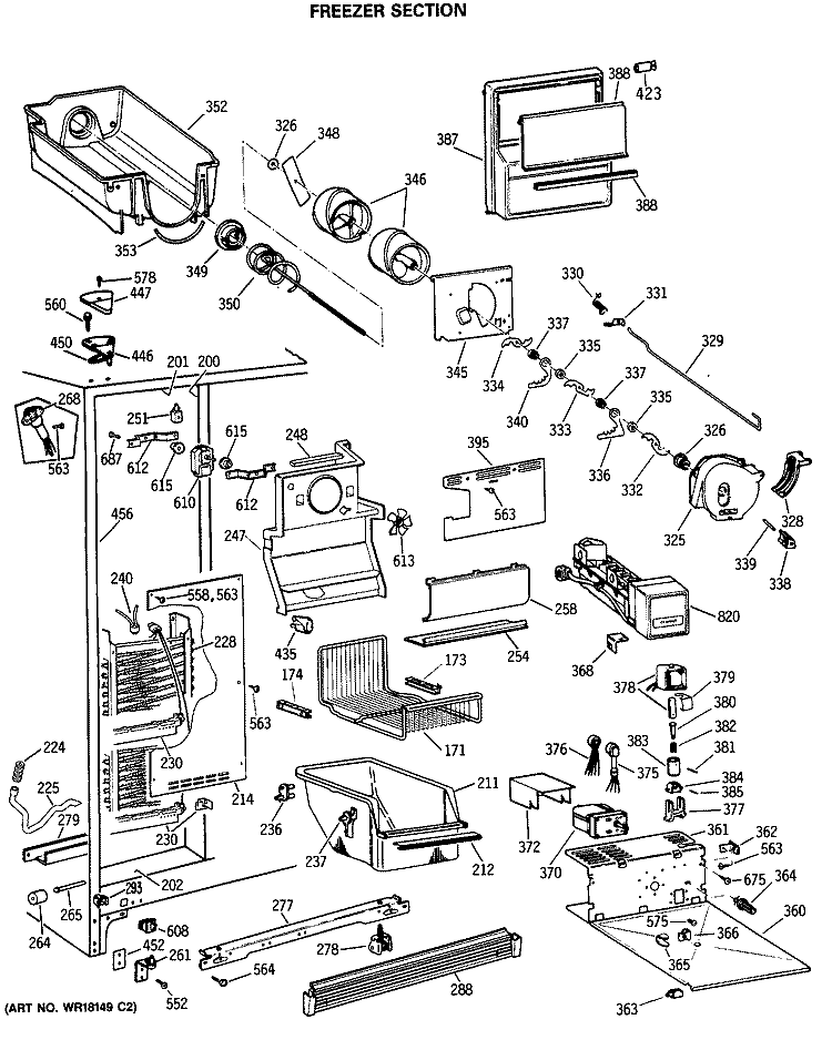 FREEZER SECTION Diagram and Parts List for TFK22PRSCAA  General Electric Refrigerator