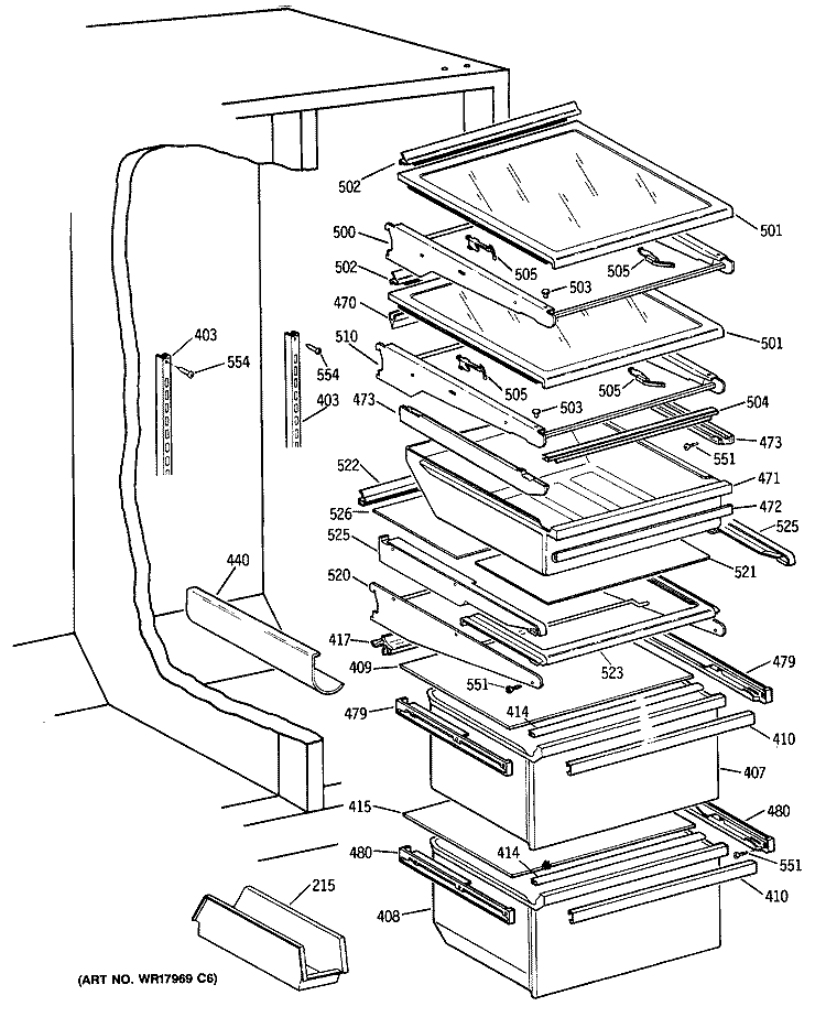 Section Diagram and Parts List for TFK22PRSCAA  General Electric Refrigerator
