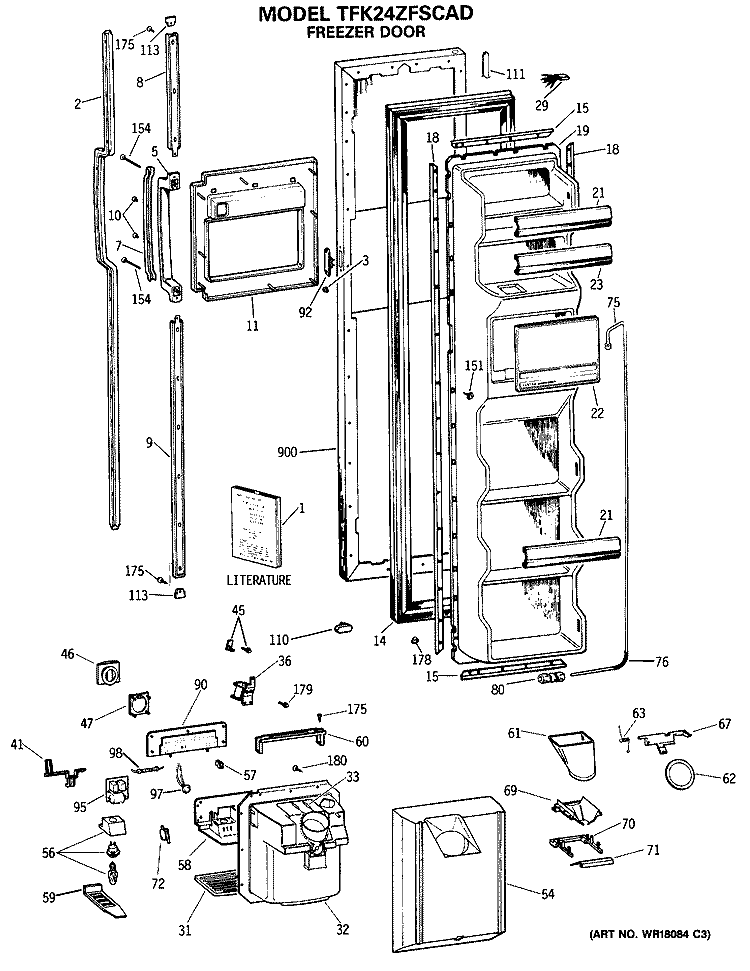 FREEZER DOOR Diagram and Parts List for TFK24ZFSCAD  General Electric Refrigerator