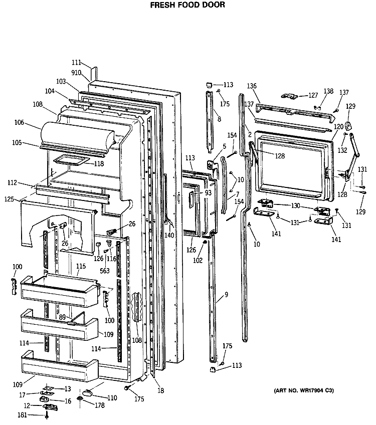 FRESH FOOD DOOR Diagram and Parts List for TFK24ZFSCAD  General Electric Refrigerator