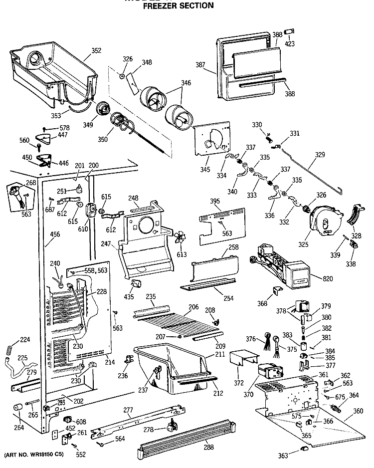 FREEZER SECTION Diagram and Parts List for TFK24ZFSCAD  General Electric Refrigerator
