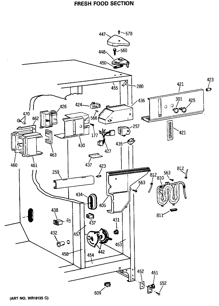 FRESH FOOD SECTION Diagram and Parts List for TFK24ZFSCAD  General Electric Refrigerator