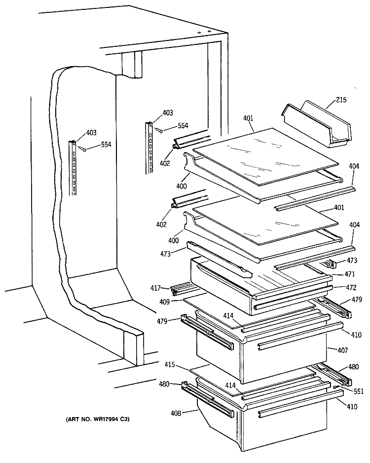 Section Diagram and Parts List for TFK24ZFSCAD  General Electric Refrigerator