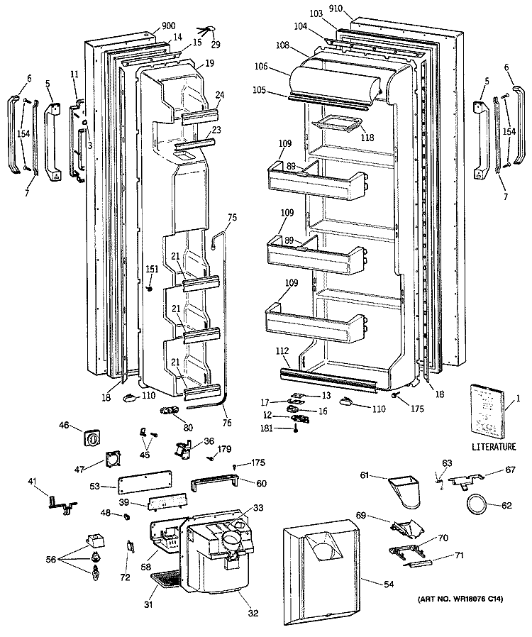 Section Diagram and Parts List for TFH22JRSMWH  General Electric Refrigerator