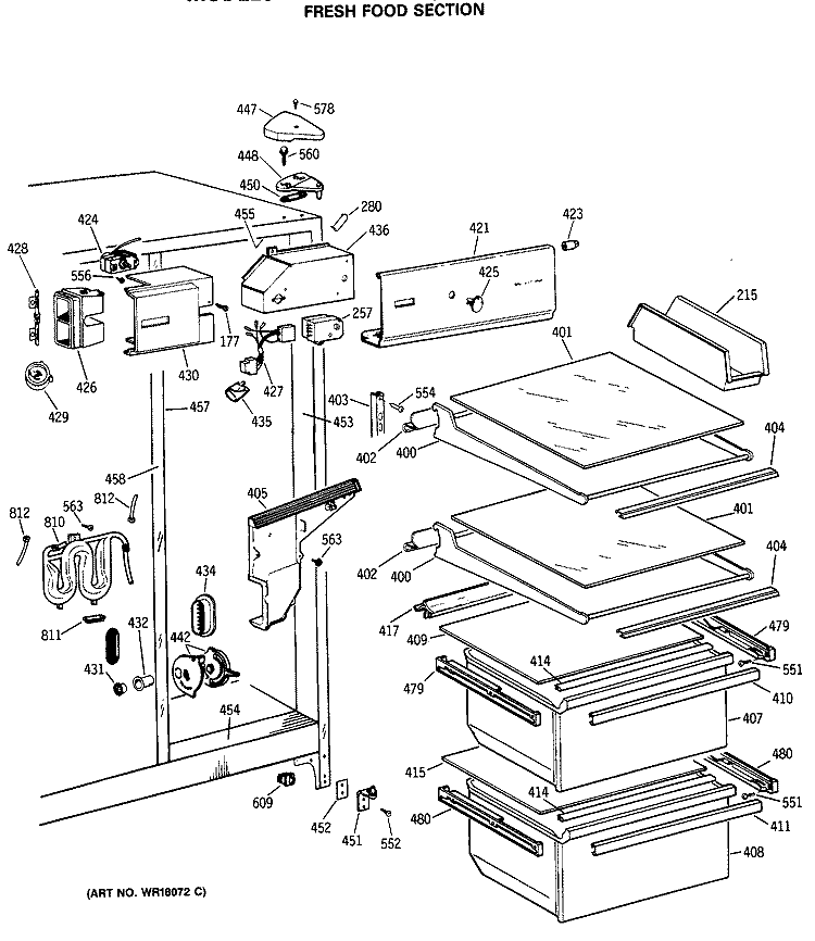 FRESH FOOD SECTION Diagram and Parts List for TFH22JRSMWH  General Electric Refrigerator