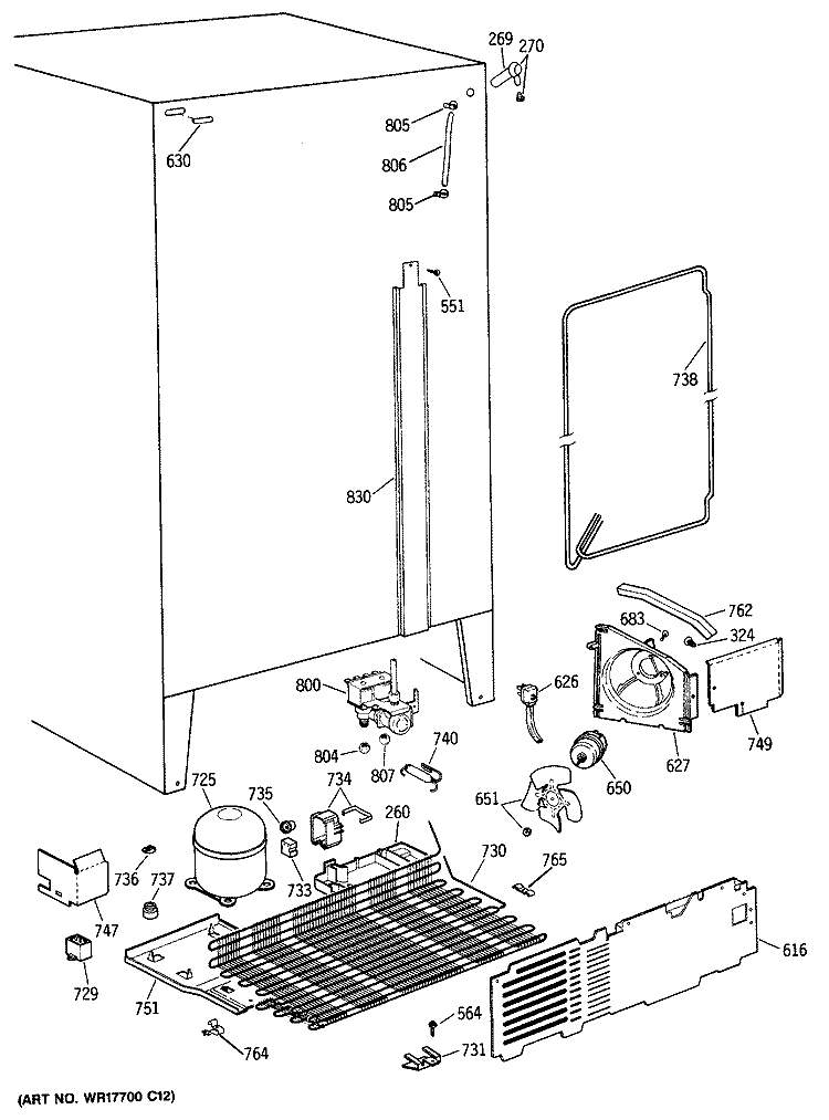 Section Diagram and Parts List for TFH22JRSMWH  General Electric Refrigerator