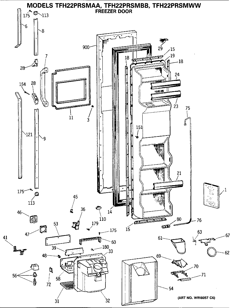 FREEZER DOOR Diagram and Parts List for TFH22PRSMWW  General Electric Refrigerator