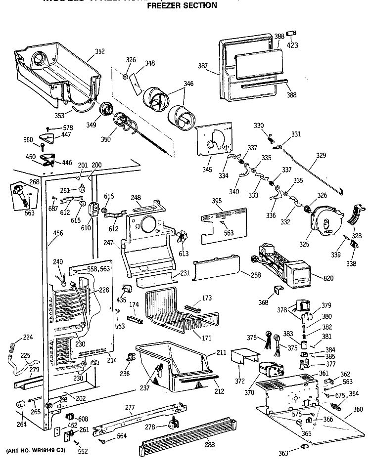 FREEZER SECTION Diagram and Parts List for TFH22PRSMWW  General Electric Refrigerator