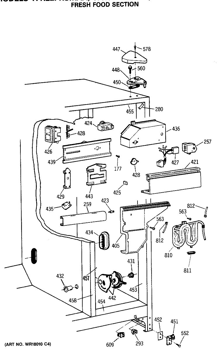 FRESH FOOD SECTION Diagram and Parts List for TFH22PRSMWW  General Electric Refrigerator