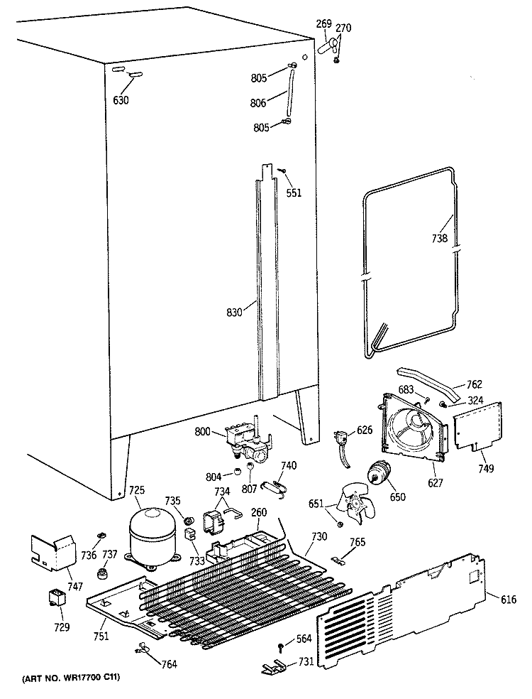 Section Diagram and Parts List for TFH22PRSMWW  General Electric Refrigerator