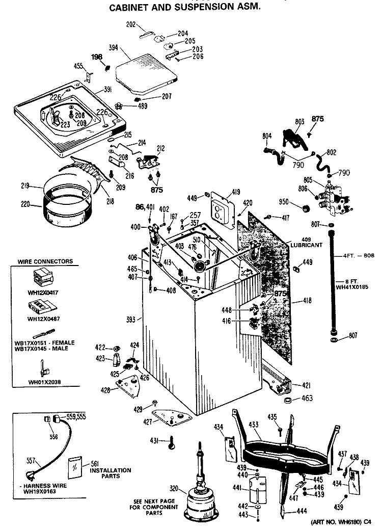 CABINET AND SUSPENSION ASM Diagram and Parts List for WWA8650SALAA  General Electric Washer