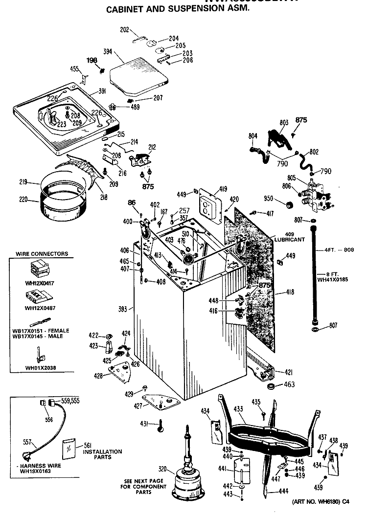 CABINET AND SUSPENSION ASM Diagram and Parts List for WWA8695SBLAA  General Electric Washer