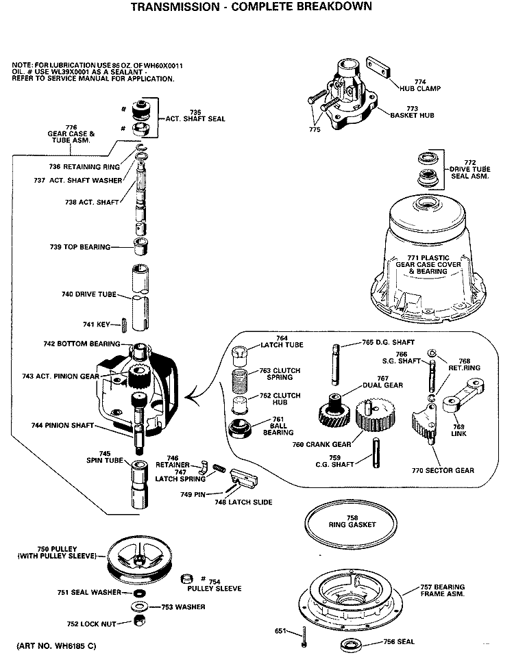 TRANSMISSION - COMPLETE BREAKDOWN Diagram and Parts List for WWA8695SBLAA  General Electric Washer