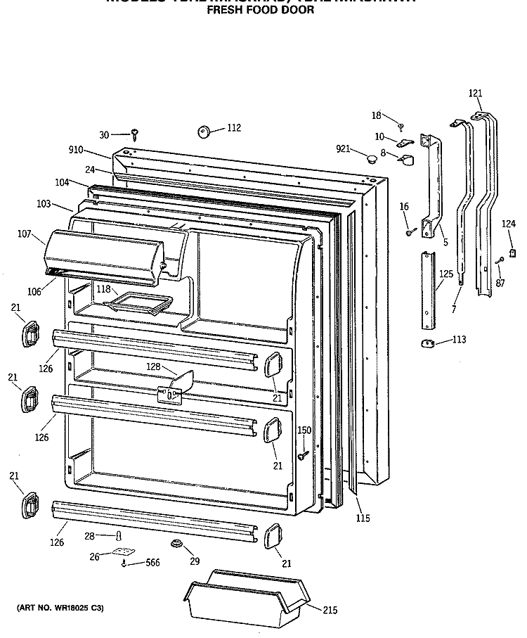 FRESH FOOD DOOR Diagram and Parts List for TBH21MASRRAD  General Electric Refrigerator