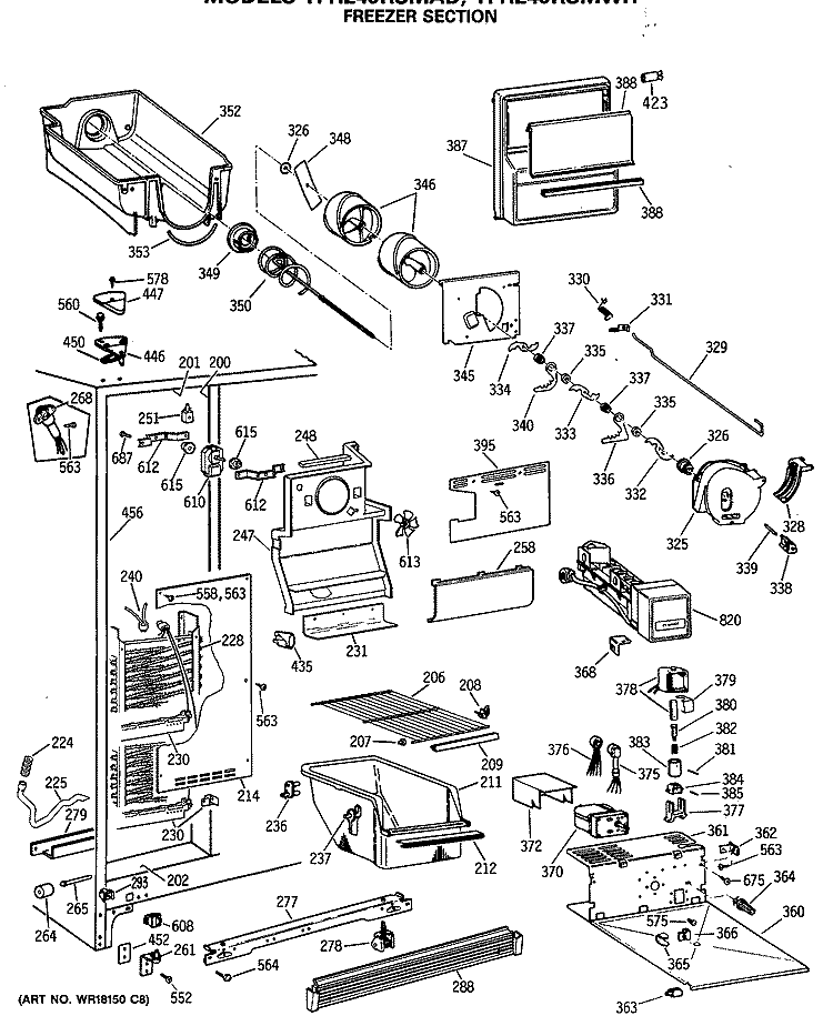 FREEZER SECTION Diagram and Parts List for TFH24JRSMAD  General Electric Refrigerator