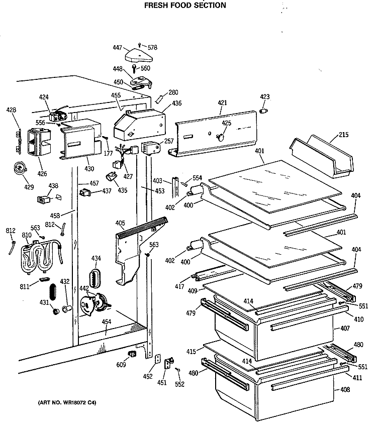FRESH FOOD SECTION Diagram and Parts List for TFH24JRSMAD  General Electric Refrigerator
