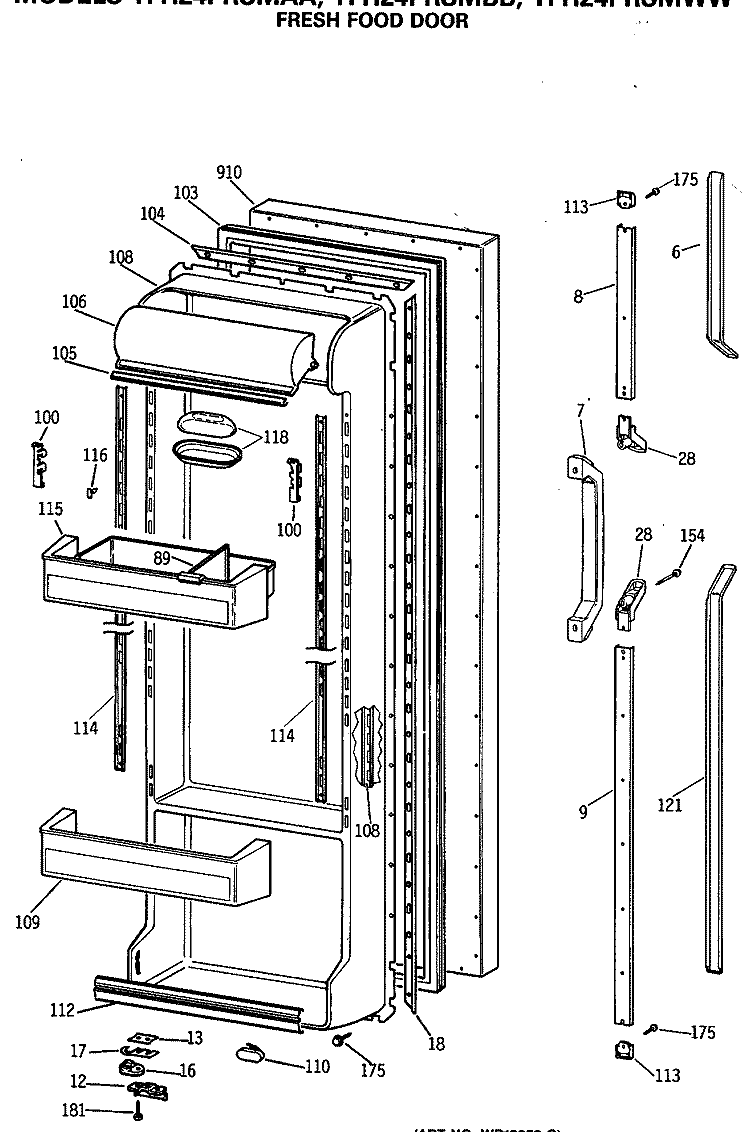 FRESH FOOD DOOR Diagram and Parts List for TFH24PRSMAA  General Electric Refrigerator