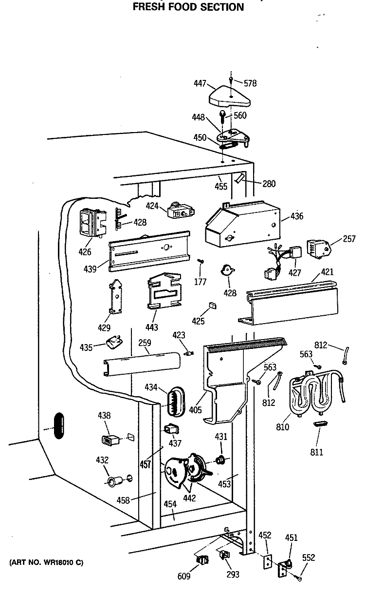 FRESH FOOD SECTION Diagram and Parts List for TFH24PRSMAA  General Electric Refrigerator
