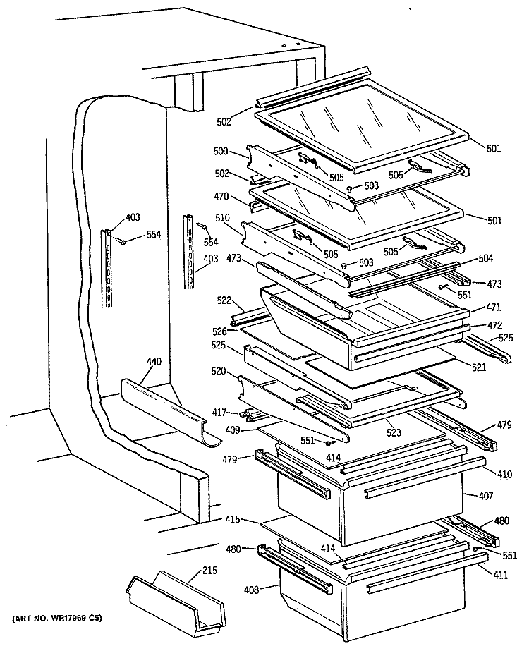 Section Diagram and Parts List for TFH24PRSMAA  General Electric Refrigerator