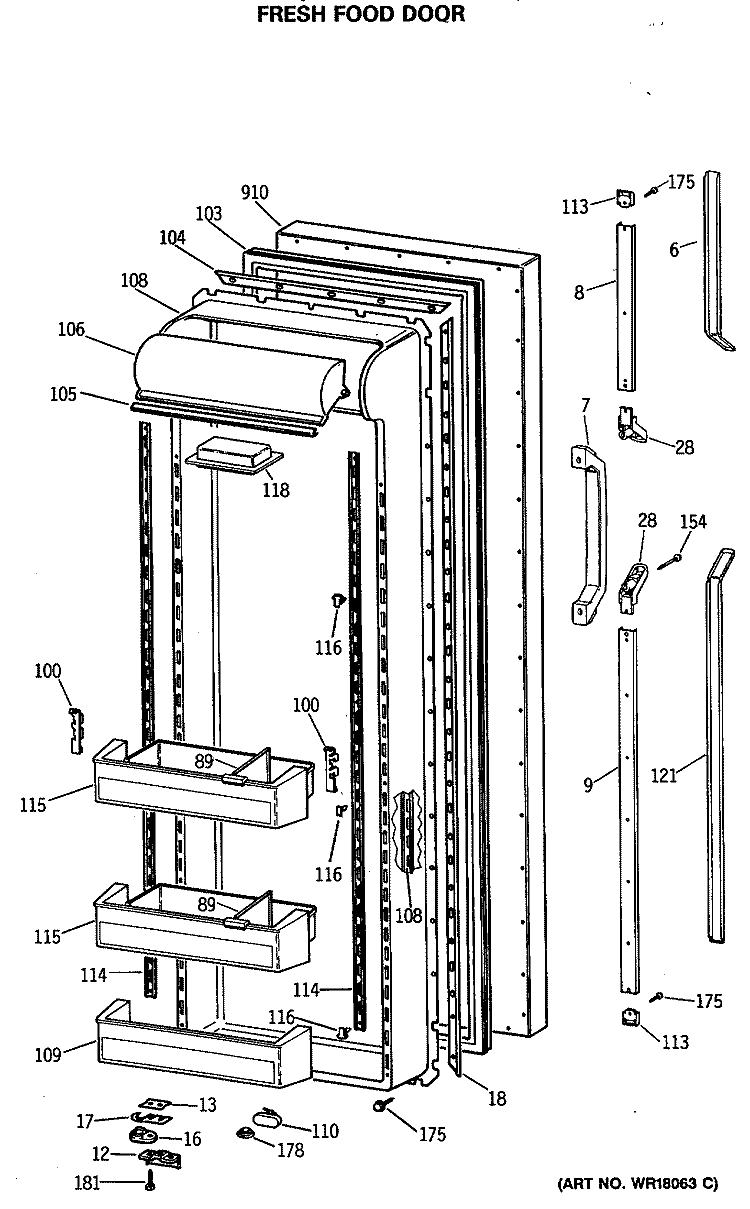 FRESH FOOD DOOR Diagram and Parts List for TFH27PRSMAA  General Electric Refrigerator