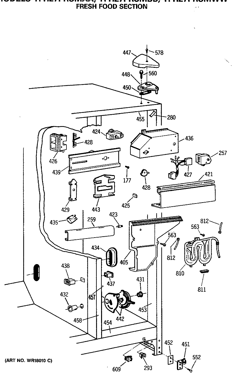 FRESH FOOD SECTION Diagram and Parts List for TFH27PRSMAA  General Electric Refrigerator