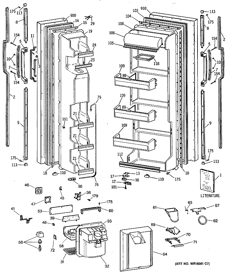Section Diagram and Parts List for TFX20JRSMAD  General Electric Refrigerator