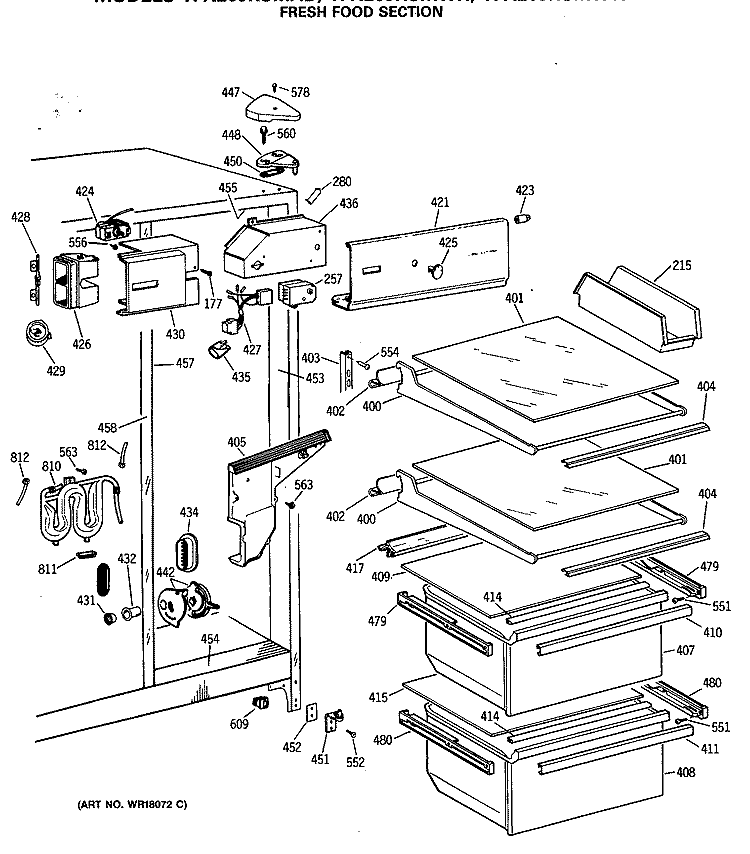 FRESH FOOD SECTION Diagram and Parts List for TFX20JRSMAD  General Electric Refrigerator