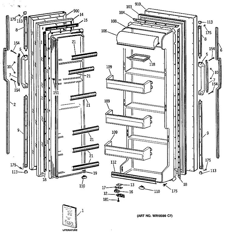 Section Diagram and Parts List for TFX20SASMAD  General Electric Refrigerator