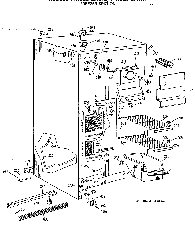 FREEZER SECTION Diagram and Parts List for TFX20SASMAD  General Electric Refrigerator