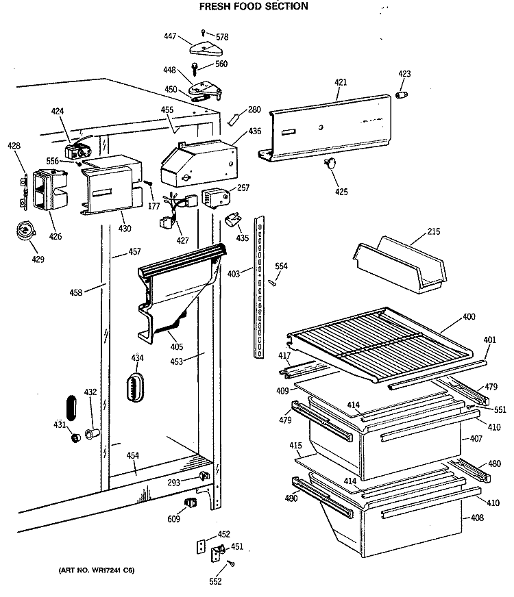 FRESH FOOD SECTION Diagram and Parts List for TFX20SASMAD  General Electric Refrigerator