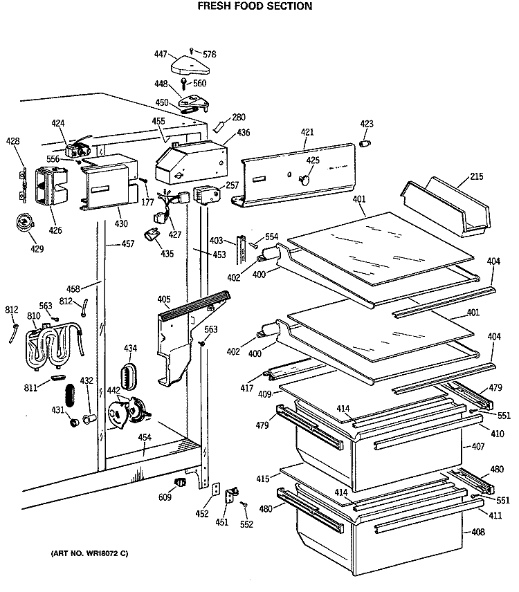 FRESH FOOD SECTION Diagram and Parts List for TFX22JRSMWH  General Electric Refrigerator