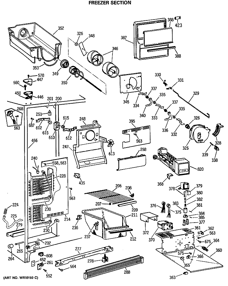 FREEZER SECTION Diagram and Parts List for TFX22SRSMAD  General Electric Refrigerator