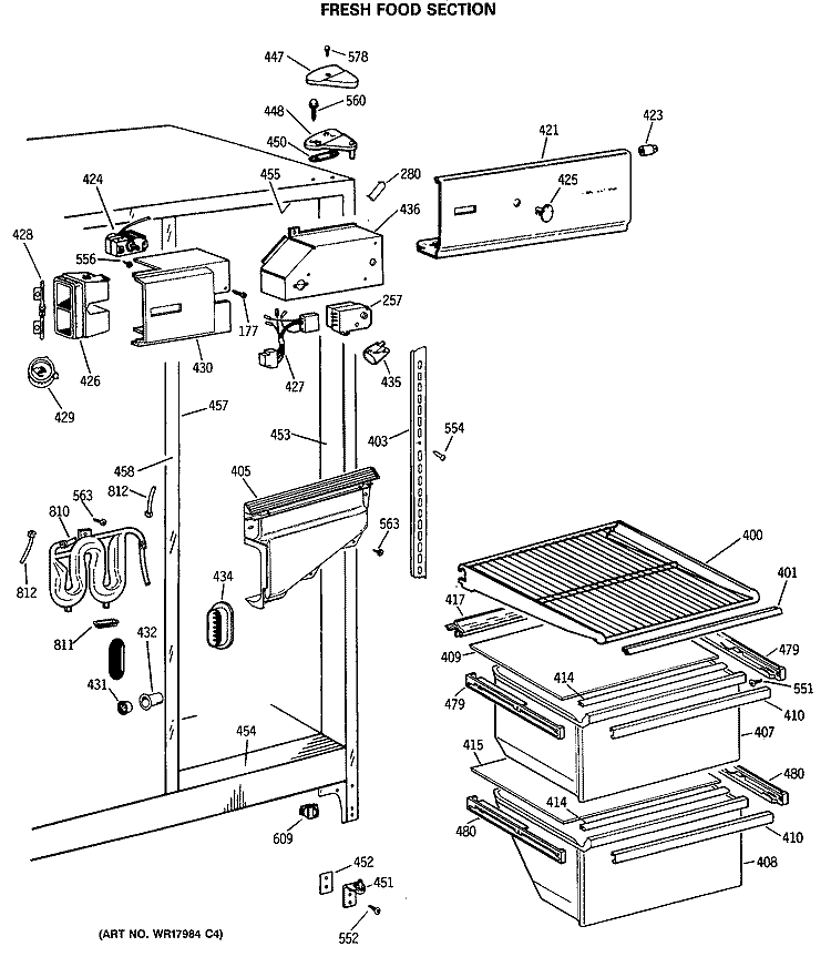 FRESH FOOD SECTION Diagram and Parts List for TFX22SRSMAD  General Electric Refrigerator