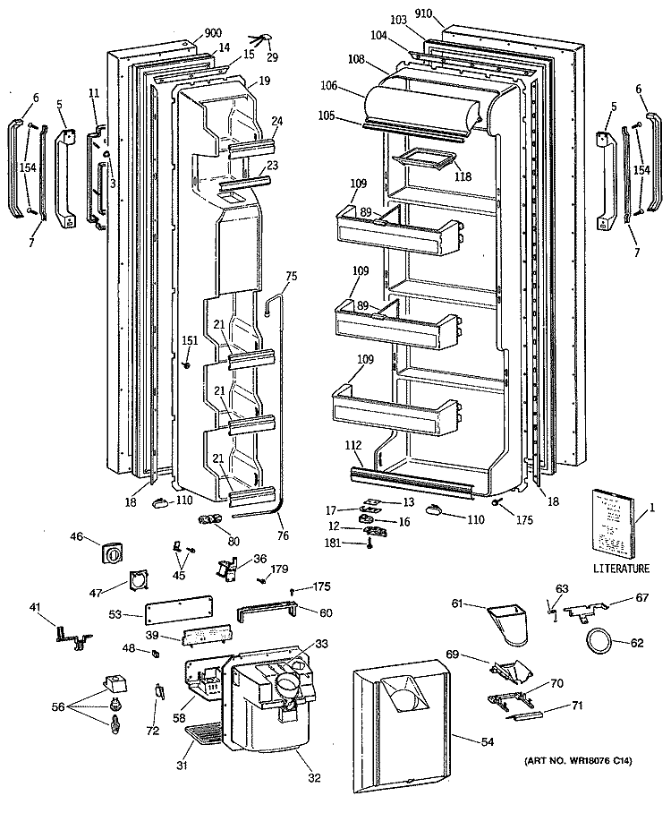 Section Diagram and Parts List for TFX24JRSMAD  General Electric Refrigerator
