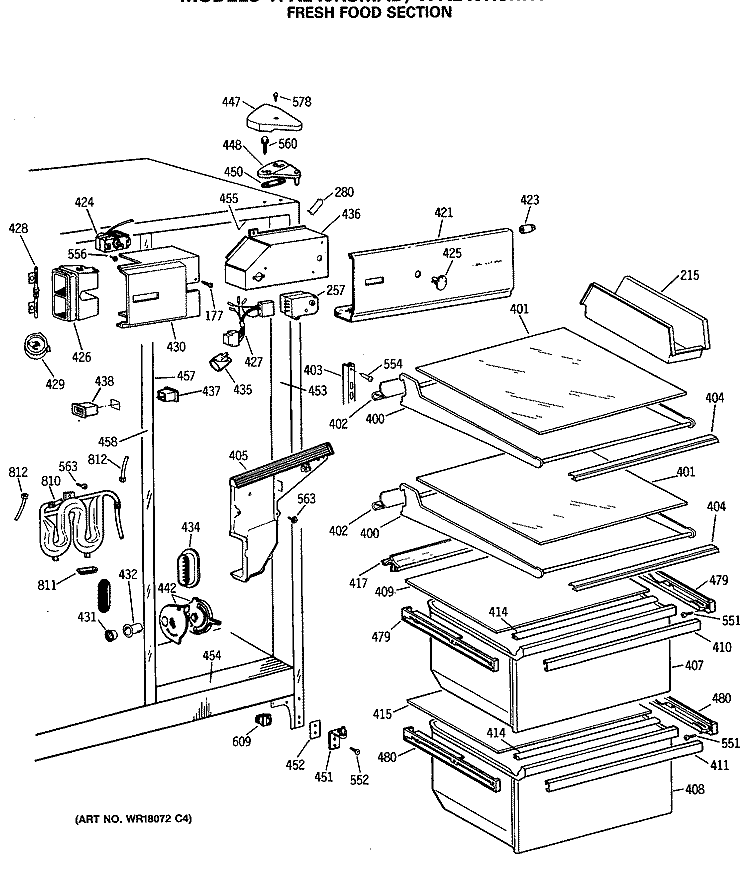 FRESH FOOD SECTION Diagram and Parts List for TFX24JRSMAD  General Electric Refrigerator